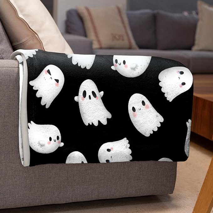 Blanket for Kids - Ultra Soft Cute Ghost Blanket - Plush Cozy Ghost Blanket for Travel/Camping/Picnic - Funny Halloween Ghost Decor - 50"x60"-Teens/Travel Size