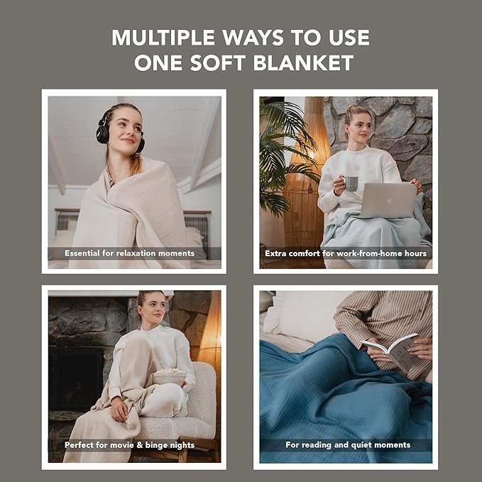 Goqan Muslin Blanket King Size 90x108 – 100% Cotton 4 Layer Boho Muslin Blanket for Adults, Lightweight, Soft, Breathable for Bed, Couch - White