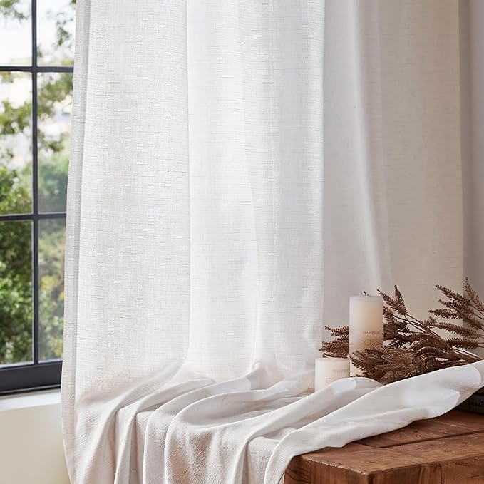 jinchan Off White Linen Blend Curtains 84 inch Length 2 Panel for Bedroom Bathroom, Cottage Core Style 38 inch Wide Drapes with Rod Pocket Back Tab(38W x 84L, Off White)