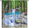 Forest Waterfall Blackout Curtains, Spring Nature Theme Natural Scenery Mountain Scenery Rod Pocket Window Drapes, for Bedroom Living Room 63" W X 72" L