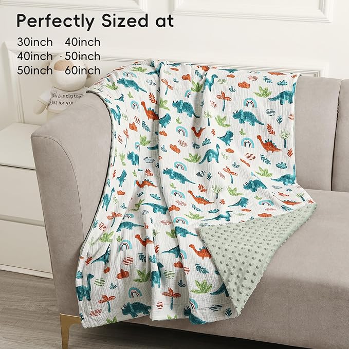 david's kids Muslin Minky Baby Blanket for Boys Girls with Muslin Cotton Front and Dotted Fleece Backing, Breathable and Soft Lightweight Receiving Blanket for Newborns, 40x50 Inches, Dinosaur