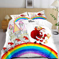 LUVIVIHOME 3PCS Merry Christmas Comforter Set King Size, Funny Santa Claus Bedding, Gnome Castle Rainbow Christmas Bedroom Decor for Kids Girls Boys Teens, White Quilt, Xmas Gifts, 2 Pillow Cases