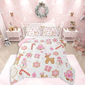 Feelyou Pink Christmas Comforter Set Queen Size Snowman Deer Bedding Set for Kids Boys Girls Snowflake Duvet Quilt Bedroom Decor Microfiber 3 Pcs with 2 Pillow Cases