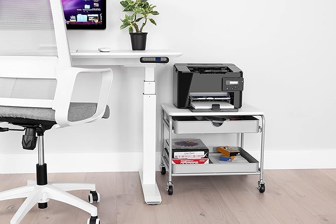 Seville Classics Rolling Utility Organizer Storage Cart, for Home Office, School, Classroom, Scrapbook, Hobby, Craft, Under The Desk Storage/Printer Cart 1 Drawer, White