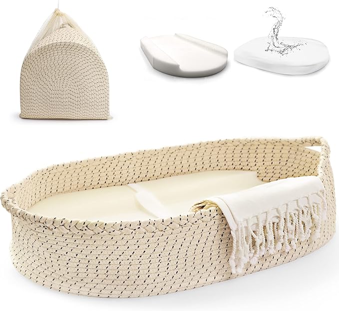 J&Joo Baby Changing Basket - Waterproof Pad Cover, Portable, Changing Table Topper, Changing Pad for Dresser, Nursery Changing Station, Newborn Basket, Infant Mat, Gift for Baby Shower (Cream)