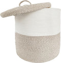 Large Storage Basket with Lid 60L, 16"Wx18"H Woven Laundry Hamper Basket with Handle, Room Decor Cotton Rope Wicker Basket Toy Organizer Bins for Clothes Blankets Pillows, Beige/White Mix includes Lid