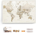Canvas World Map with Cork Pin Board - English Lettering - Decorative Wall Decoration for All Rooms - Canvas Pictures with World Map Motif (150x100 cm, Pattern 8)