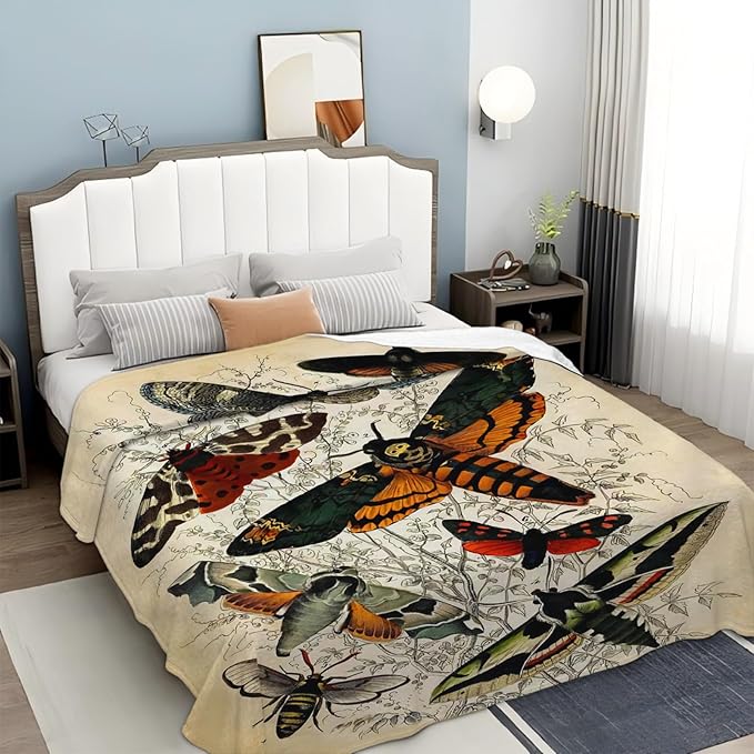 Tijuboni Moth Insect Throw Blanket Moth Gifts for Girls Women Boys Men Kids Adults Soft Flannel Fleece Blanket for Couch Sofa Bed Home Decor 50"x60"