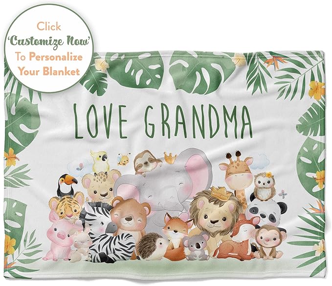 Personalized Baby Blankets with Name | Custom Woodland Newborn Blanket for Baby Girl and Baby Boy | Unisex Warm Soft Fleece Swaddle Blanket Minky | (Group Animals, Fleece 60"x80")