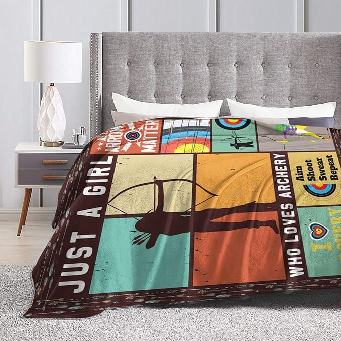 Archery Blanket Just a Girl Loves Archery Throw Blankets for Kids Teens Adults Warm Soft Lightweight Plush Sports Archery Target Print Fleece Flannel Throws Bedding Gifts for Girls 60"x50"