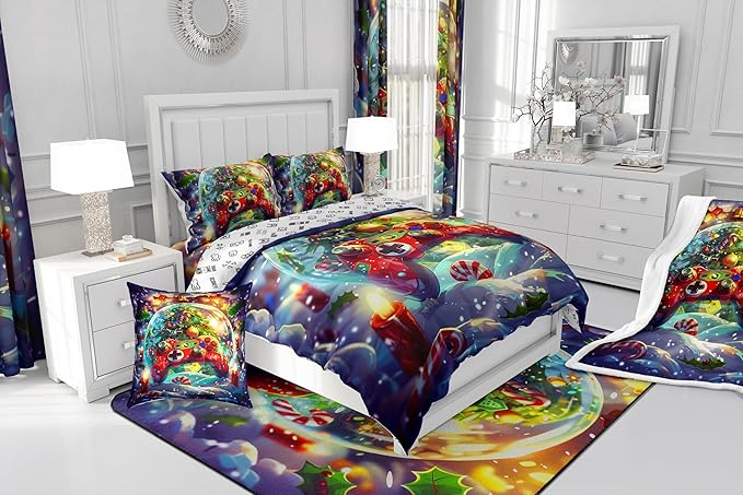 Video Games Kids Comforter Set Twin Size,Christmas Tree Snowflake Bedding Set for Boys Girls Room Decor,Merry Christmas Gamer Quilt Set 2Pcs,Xmas Red Gamepad Microfiber Duvet Insert,1 Pillowcase