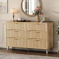 Evermagin 55" Wide Fluted 6 Drawer Dresser, Mid Century Modern Curved Dresser, Light Wood Chest of Drawers for Bedroom, Living Room and Entryway, Natural Oak