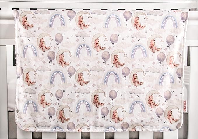 Top Tots Deluxe Minky Baby Blanket - Moon Bears, 40 x 29 Inch White