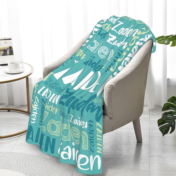 Dr.TOUGH Personalized Blankets with Name Customized Baby Blankets for Girls Boys Adults Personalized Name Blanket for Kids Adults (Mint Green,60''×80'')