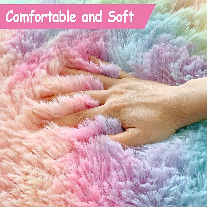 Shaggy Unicorn Rugs for Girls Bedroom Colorful Rainbow Rug for Girls Room 2x8 Runner Rugs for Hallway Living Room Long Plush Fluffy Rug Non Slip Fuzzy Carpet for Kids Room Kawaii Decor