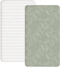 Pack and Play Sheets 2 Pack, Fitted Jersey Knit Mini Crib Sheets for Baby Boys and Girls, Compatible with Graco Pack N Play and Mini Crib Mattress (Sage Trail, Pack N Play/Mini Crib Sheets)