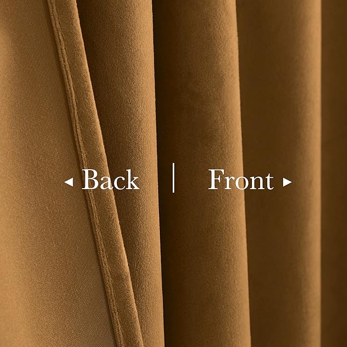 StangH Gold Velvet Curtains 102 inches Blackout Living Room Window Treatment Gold Brown Back Tab Luxury Home Decoration for Bedroom/Home Theater/Backdrops, W52 x L102, 2 Panels