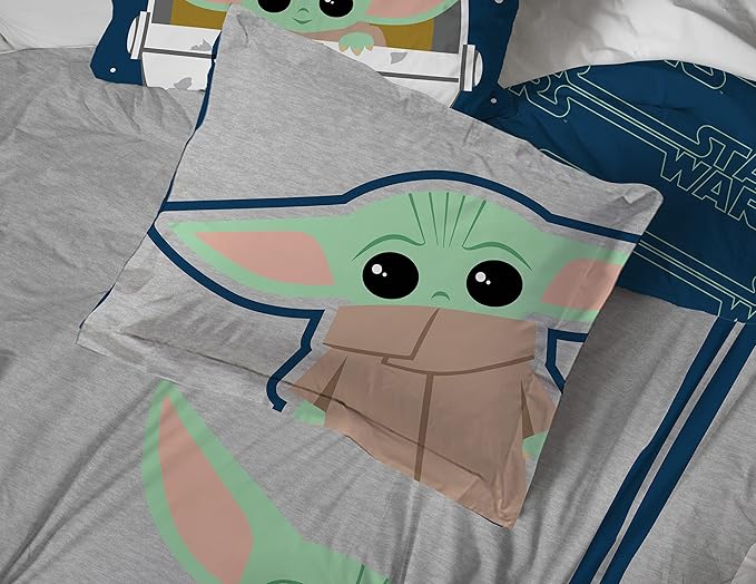 Jay Franco Star Wars The Mandalorian Hello Grogu 5 Piece Twin Size Bed Set - Includes Comforter & Sheet Set - Super Soft Kids Bedding Fade Resistant Microfiber (Official Star Wars Product)