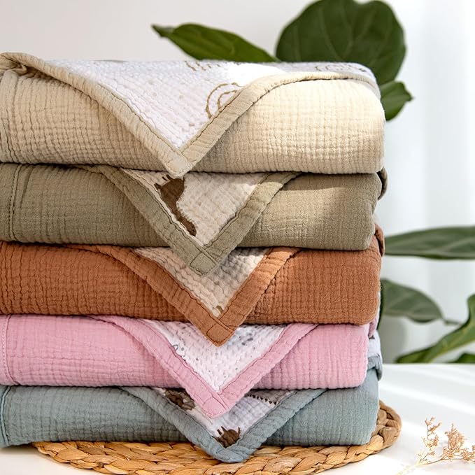 lulumoon Muslin Baby Blanket - Cotton Quilt Blankets for Toddlers - Reversible Nursery Crib Blanket for Baby Boys and Girls 47"x47"(Sage Dinosaur)