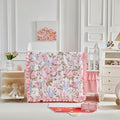 3 Piece Floral Crib Bedding Set, Soft Quilted Baby Comforter with Fitted Sheet & Ruffled Crib Skirt, Breathable and Cozy Shabby Chic Nursery Decor