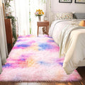 Rainbow Rug - 2x6' Runner Non-Slip Height Pile 1.4" Plush Rug Rubber Back - Throw Carpets for Bedroom - Multicolor