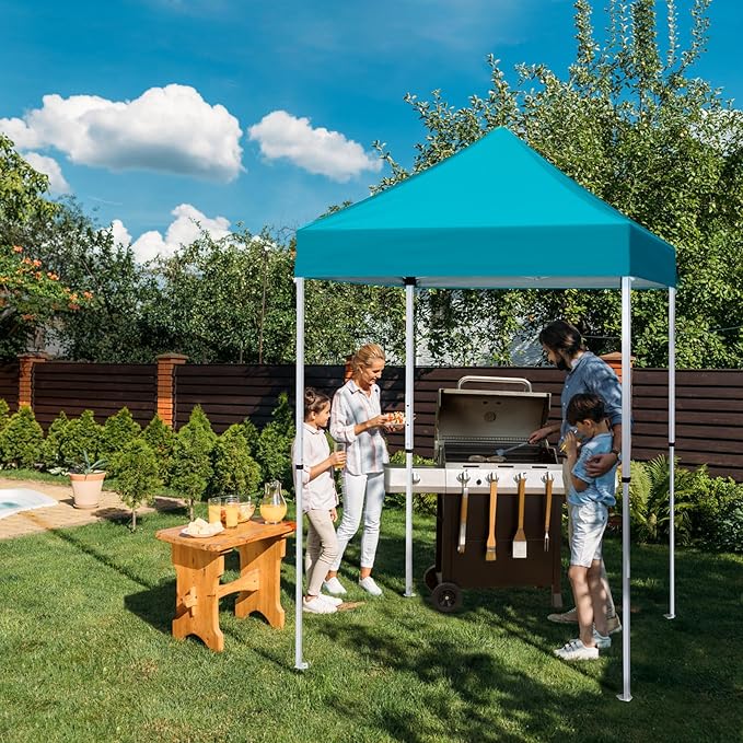 EAGLE PEAK 5x5 Pop Up Canopy Tent Instant Outdoor Canopy Easy Set-up Straight Leg Folding Shelter, Turquoise