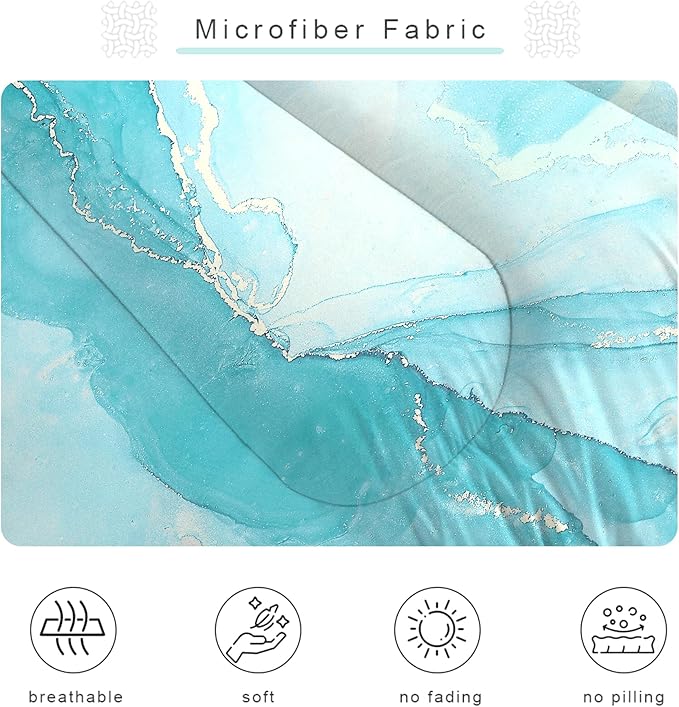 Comforter Set Blue Marble: Full Size Aqua Blue Bedding Sets for Teen Girls Kids Women Bedroom Abstract Baby Blue Marbling Quilt Bed Set 1 Comforter & 2 Pillowcases