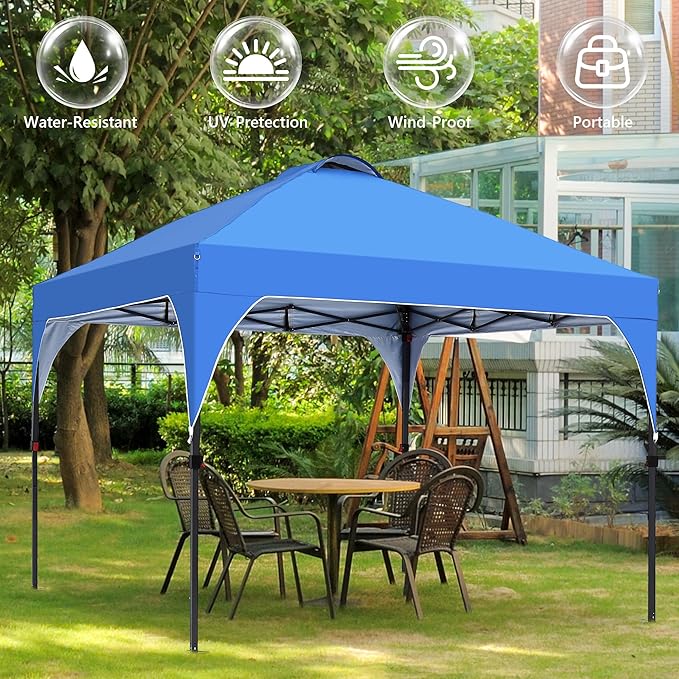 GDY 8x8 Pop Up Canopy Tent, Easy-Setup Gazebo, Outdoor Canopy with 3 Adjustable Heights for Events, Parties, Camping, Blue.
