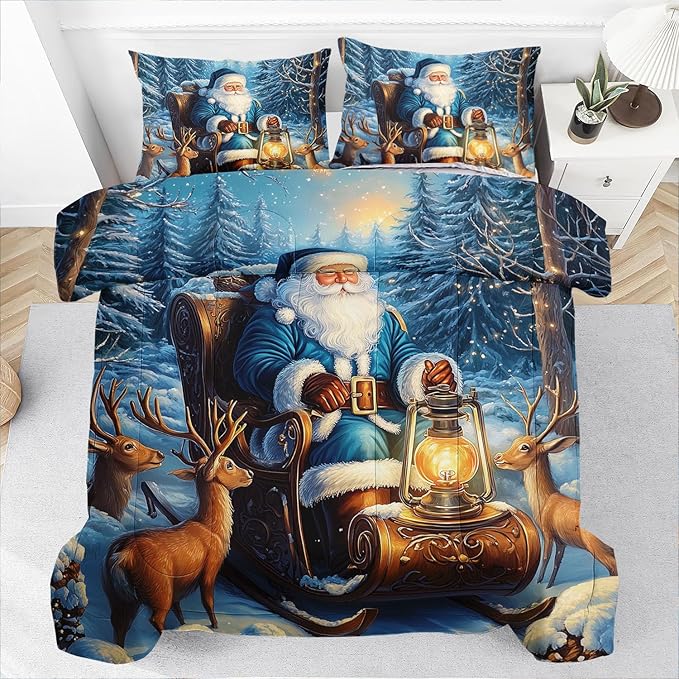 Raphus cucullatus Christmas Bedding Twin,Christmas Comforter Set,Santa Claus Decor Holiday Bedding Winter Quilt,Santa Claus Comforter Set,Snowflake Navidad Quilt Set,Cute Reindeer Quilt