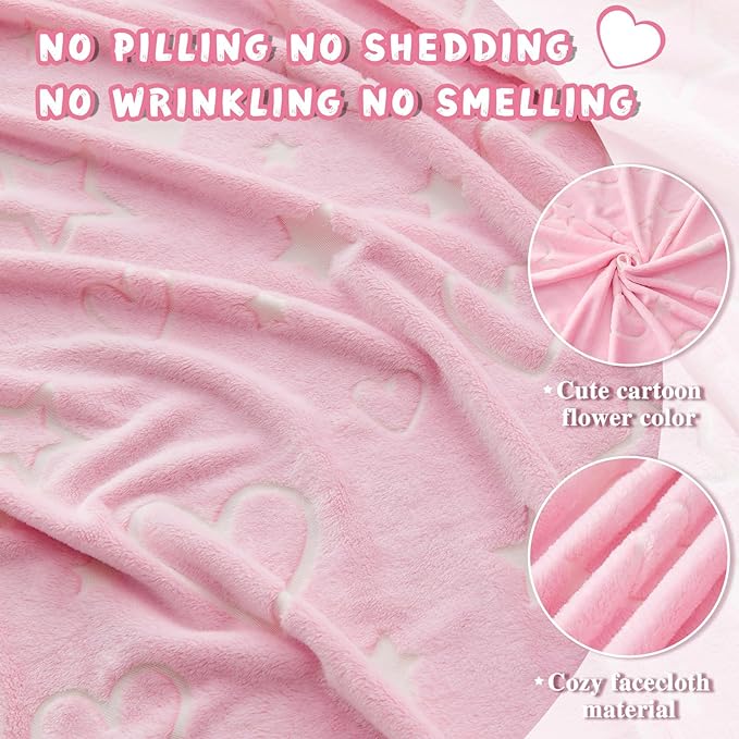 inhand Birthday Gifts Toys for Girl Pink Heart Glow in The Dark Blanket Thanksgiving Throw Blanket Cute Kids Blanket Pink Heart Soft Fleece Throw Blanket for Kids（30x40 Pink ）