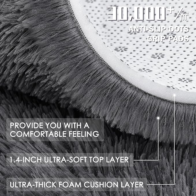 OLANLY Area Rugs for Living Room Bedroom, Machine Washable 4x5.9 ft Soft Fluffy Shaggy Bedside Rug, Indoor Floor Carpet for Kids Girls and Boys, Dorms, Nursery Rooms, Home Decor Aesthetic, Grey