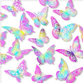 3D Butterfly Wall Decor 3 Sizes 4 Styles Butterfly Party Decorations Cake Decorations Removable Stickers Wall Decor Room Mural Metallic Kids (Laser Pink Purple, 48Pcs)