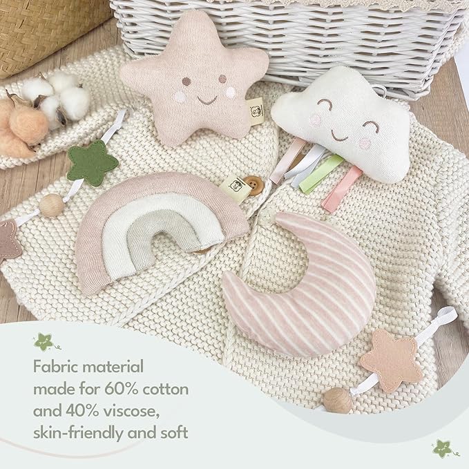 Crib Mobile 35 Lullaby Muisc, Cotton Baby Mobiles for Cribs & Pack N Play, Easy to Install, Stuffed Animals Hanging Toys Newborn Boys & Girls, Star Nursery Decor