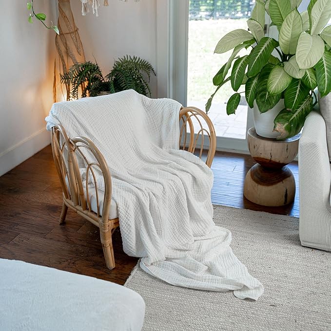 Comfy Cubs Muslin Blanket for Adults Twin 90" x 66" - 6 Layer Soft, Breathable & Lightweight Muslin Adult Blanket - Machine Washable & Designed in The US Bedding for All Seasons - White