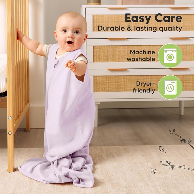 2-Pack Baby Sleep Sacks, Zipper Wearable Blanket - 0.5TOG Organic Cotton, Lightweight, Soft Cozy Infant Sleeping Sack 3-6 months, Easy to Wear Small Newborn Transition Swaddles Sleepsacks (Lilac)
