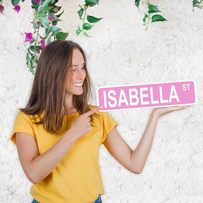 Personalized Street Sign & Custom Road Sign for Kids - 21x4 in Metal, with Custom Text, Size & Color. Ideal for Kids Room, Mancave Decor or Outdoor Garden