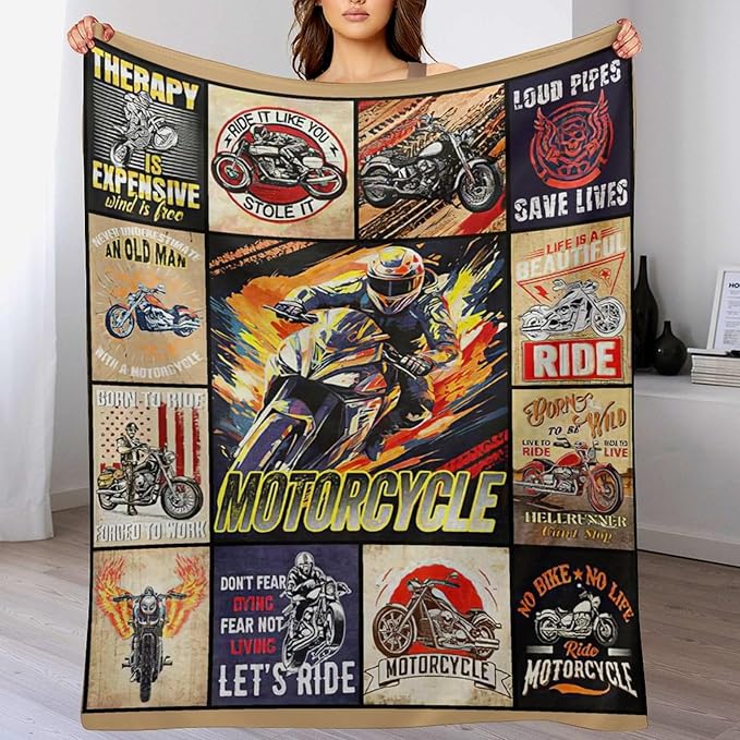 Motorcycle Blanket Ride Gifts for Girls Motorcycle Rider Boys Woman Kids Motorcycles Lover Sport Throw Blankets Soft Blanket Warm Fleece Flannel Plush Blankets for Bed Sofa Couch 60"x80"