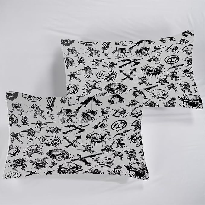 Grey Pirates Comforter Set Queen: Skull Bedding Set for Boys Kids Men Teen Bed Bedroom Dorm Nautical Gaming Samurai Ninjas Quilt 1 Comforter + 2 Pillow Cases