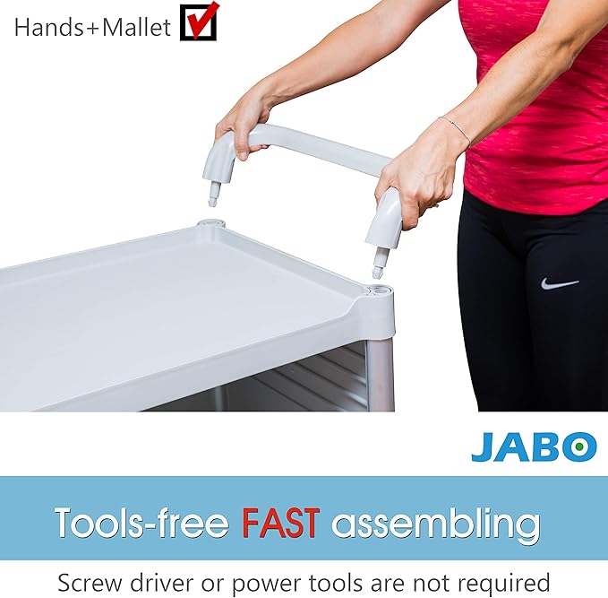 JaboEquip, Larger 3 Shelf Heavy Duty Lockable Hospital cart Medical cart, Utility Cart 606 lbs for Medical, L34.43xD19.69 inch, Off-White (Light Grey) Color