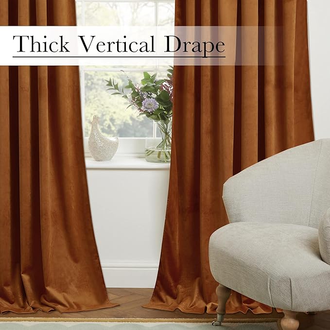 StangH Burnt Orange Halloween Backdrops High Ceiling Tall Curtains 132 inches Long Back Tab Thermal Insulated Window Door Drapes for Living Dining Room Office, W52 x L132, 2 Panels