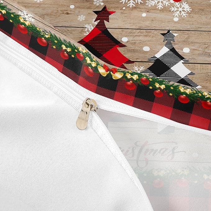Manfei Plaid Tree Duvet Cover Set Twin Size, Wooden Stripe Print Bedding Set 2pcs for Kids Boys Girls Bedroom Decor, Christmas Theme New Year Comforter Cover with 1 Pillowcase,No Comforter