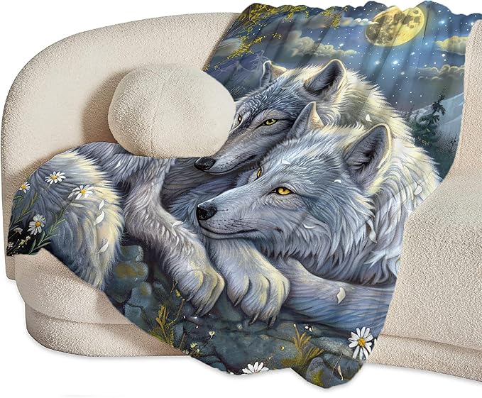 Wolf Blanket Wolves Gifts for Girls Boys Woman Kids Wolf Animal Lover Throw Blankets Soft Blanket Warm Fleece Flannel Plush Blankets for Bed Sofa Couch 60"x80"