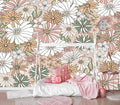 XMPMBM-Cartoon Floral Sunflower Nursery Room Fabric Wallpaper Simple Hand-Painted Kids Gaming Room Wall Mural-W 154" X H 105"（112 Square Foot）