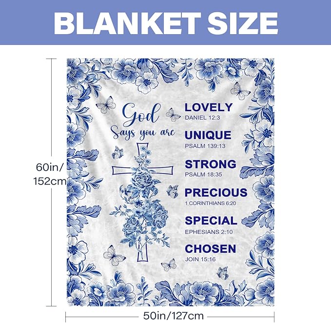 Christian Gifts for Women, Christian Blanket 50"x60", Religious Birthday Gifts for Thanksgiving Christmas, Inspirational, Baptism, Spiritual, Faith Based Gift for Mom Sister Friends Daughter