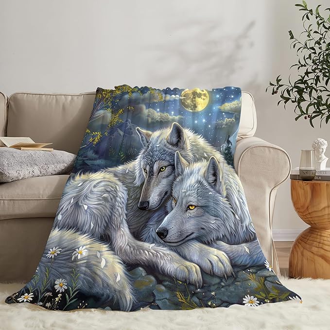Wolf Blanket Wolves Gifts for Girls Boys Woman Kids Wolf Animal Lover Throw Blankets Soft Blanket Warm Fleece Flannel Plush Blankets for Bed Sofa Couch 40"x50"