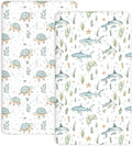 Crib Sheets for Boys and Girls, 2 Pack Fitted Baby Sheets for Standard Toddler Mattress 28" x 52", Soft Breathable Jersey Knit Baby Bedding (Turtle & Shark)