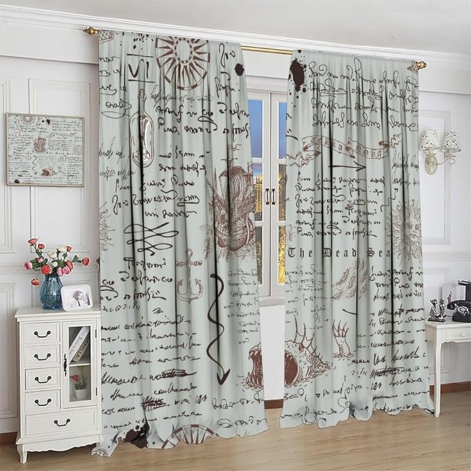 Nautical Theme Window Curtains,Pirate Sailboat Curtains for Bedroom,Starfish Print Draperies for Living Room,Ocean Window Treatment Curtains Set 2 Panels,63x72 Inches