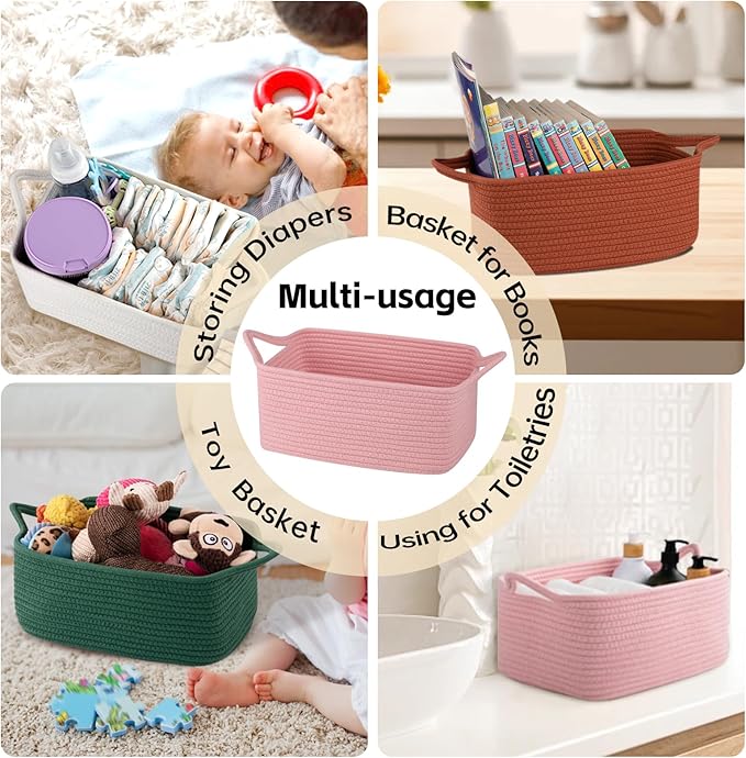 OIAHOMY Woven Basket, Gift Basket Empty with Gift Bags and Ribbons, Rope Baskets for Baby Showers, Storage Baskets with Handles for Nursery, Pet Toy Organizer - Rust Red