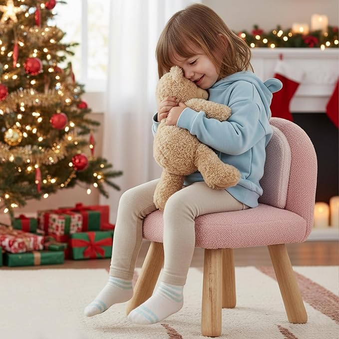 Kids Chair Toddler Chairs Comfy Sherpa Toddler Couch Sofa, Fluffy Kids Desk Chair for Drawing, Wooden Kid Reading Chairs, Boys Girls Desk Chairs for Bedroom/Playroom/Nursery/Gifts, Pink