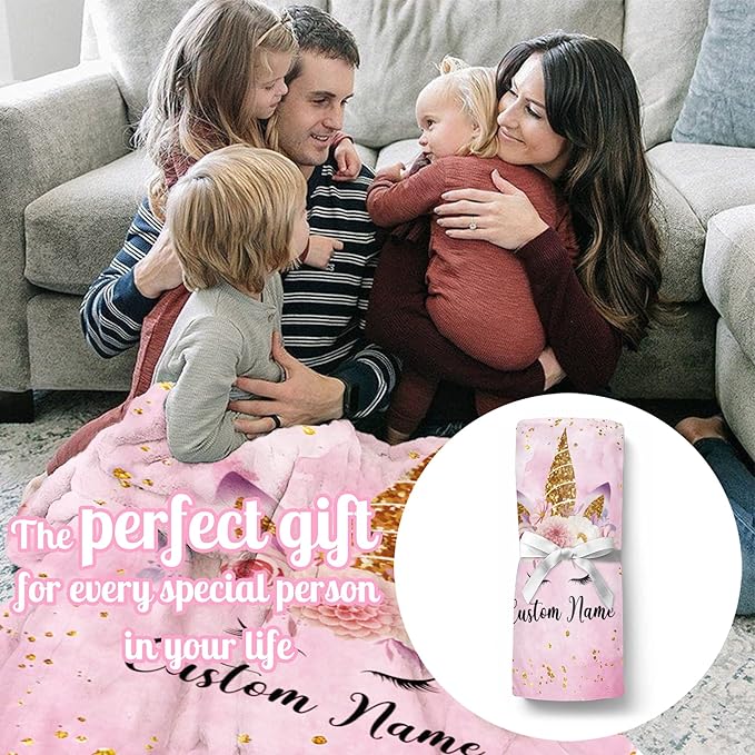 Personalized Horse Blanket with Name for Girl, Custom Name Blanket for Kids, Soft Flannel Pink Horse Toddler Blanket Customized Gift for Birthday Christmas Baby Shower Newborn Gift 60" X 80"
